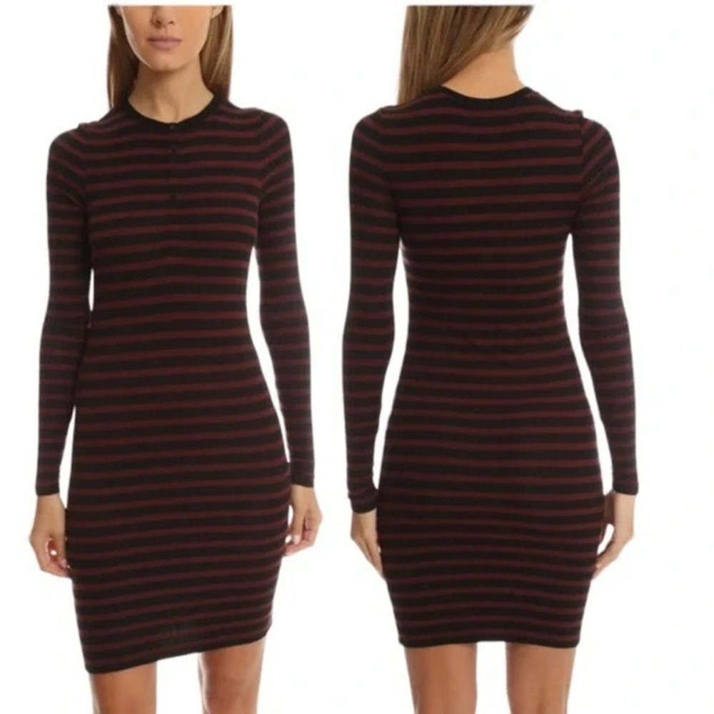 Anthony Thomas Melillo ATM Rust and Black Striped Long Sleeve Henley Dress